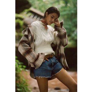 Anthropologie Raga Kelyn Cropped Cable-Knit Sweater Pullover Ivory Boho Neutral